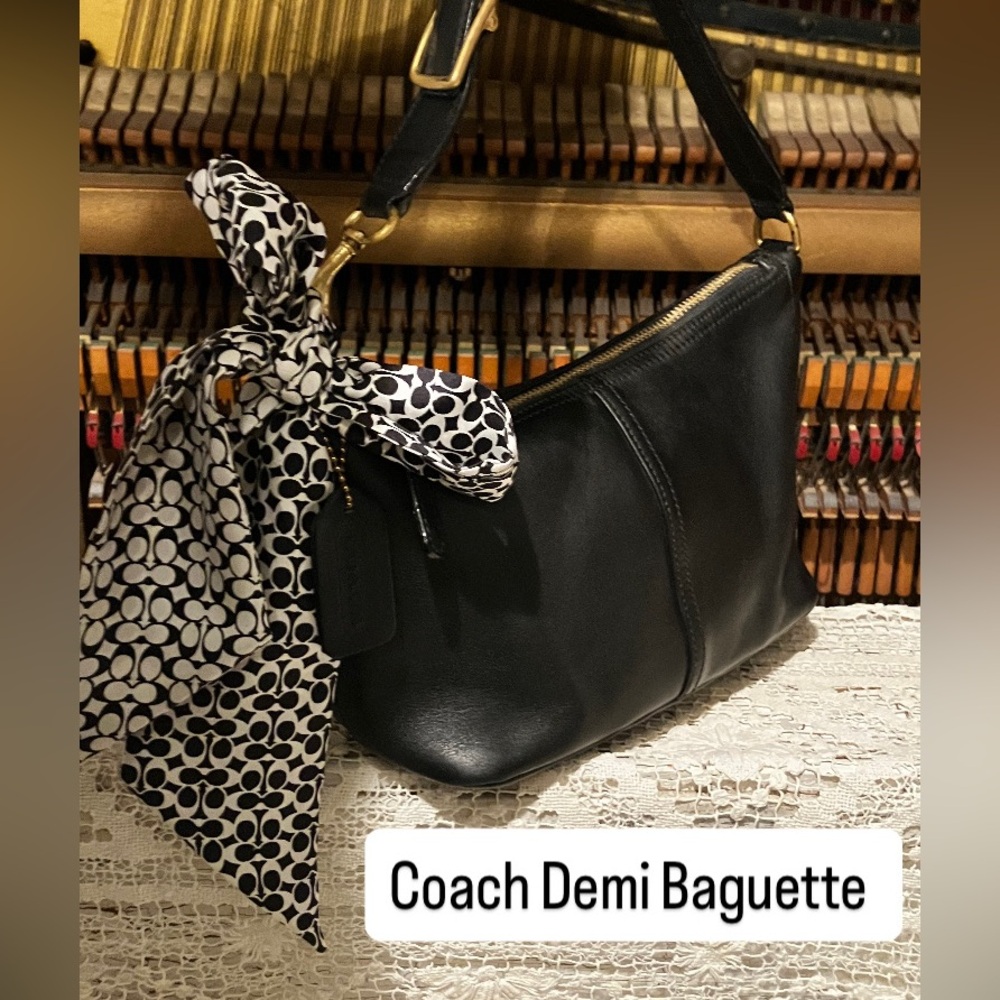 Coach Black Leather Demi Baguette Shoulder Bag